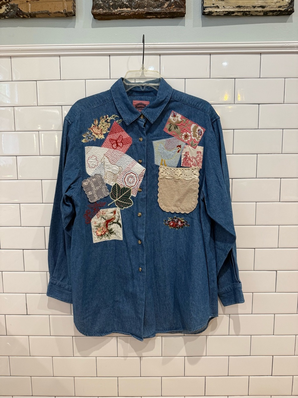 VINTAGE Cambridge Country Store Patchwork Denim Button Up Shirt (L) Grandmacore